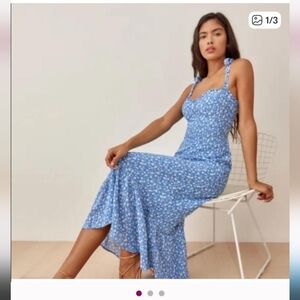 Reformation Blue and White Patterned Skirt